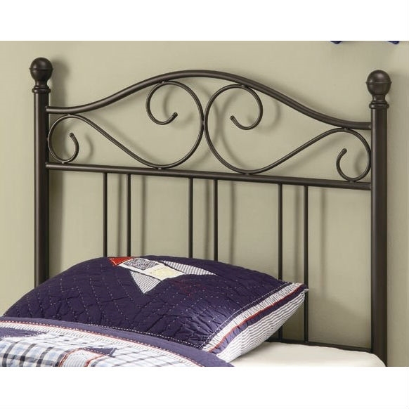 Twin size Metal Headboard with Scrolling Accents in Dark Brown