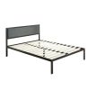 Full size Metal Platform Bed Frame with Wood Slats and Upholstered Headboard