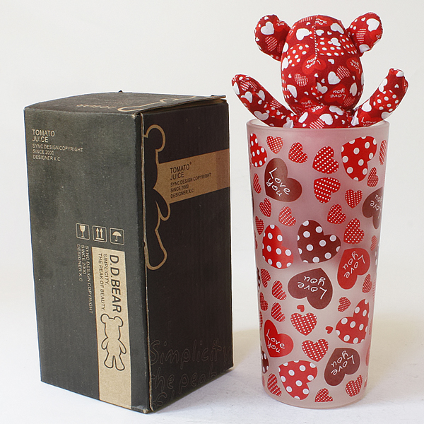 SYNC - [Heart Red] Stuffed Bear Glass Cup (6.3 inch height)