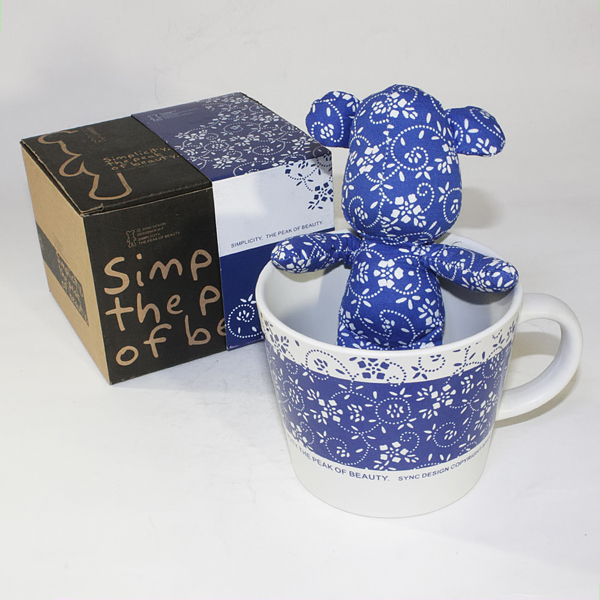 SYNC - [Flower Blue] Stuffed Bear Mug (3.3 inch height)