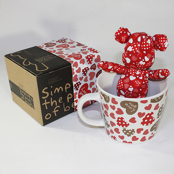 SYNC - [Heart Red] Stuffed Bear Mug (3.3 inch height)