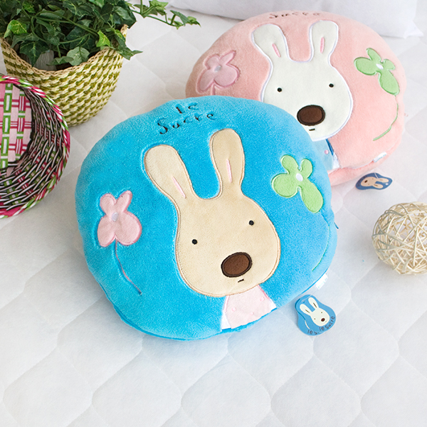 [Sugar Rabbit - Round Blue] Blanket Pillow Cushion / Travel Pillow Blanket (25.2 by 37 inches)