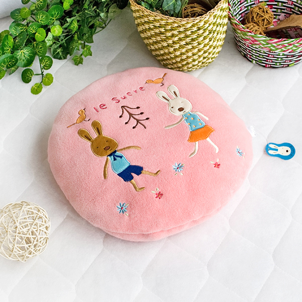 [Sugar Rabbit - Round Pink02] Blanket Pillow Cushion / Travel Pillow Blanket (31.5 by 43.3 inches)
