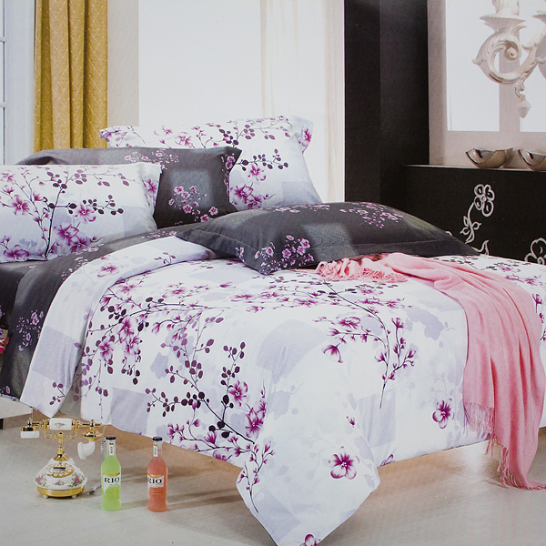 Blancho Bedding - [Plum in Snow] 100% Cotton 3PC Comforter Cover/Duvet Cover Combo (Twin Size)