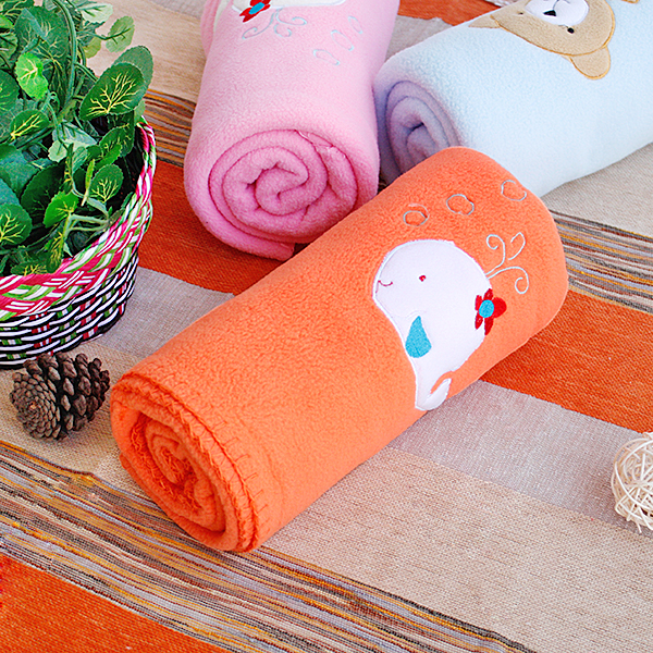 [White Whale - Orange] Embroidered Applique Coral Fleece Baby Throw Blanket (29.5 by 39.4 inches)