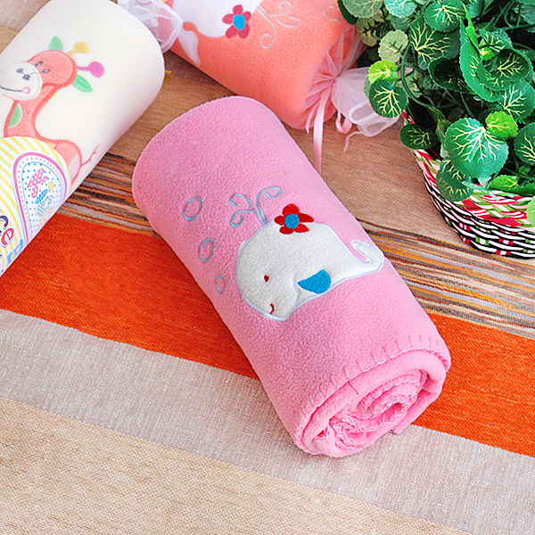 [White Whale - Pink] Embroidered Applique Coral Fleece Baby Throw Blanket (29.5 by 39.4 inches)