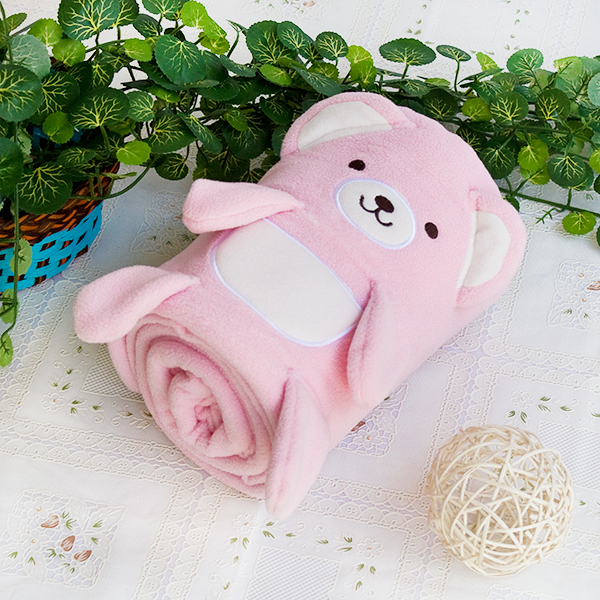 [Happy Bear - Pink] Embroidered Applique Coral Fleece Baby Throw Blanket (42.5 by 59.1 inches)