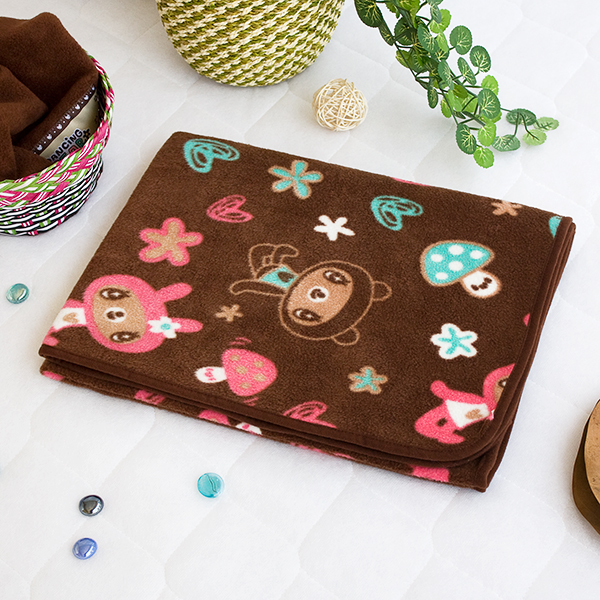 [Brown Dancing Bear] Fleece Throw Blanket In A String Bag (30.7 by 46.9 inches)